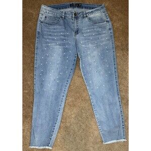 One 5 One Denim Light Blue Embellished Pearl Vibe Casual Chic Size 12 Capri Jean